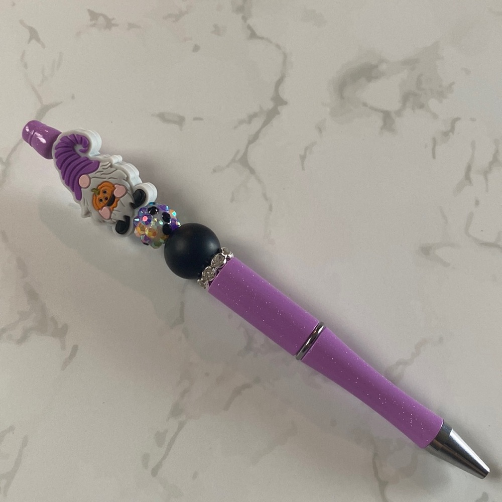 Halloween Gnome Focal bead sparkle Purple Beaded Pen Ink Refills Included